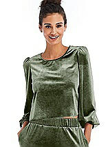 Front View Thumbnail - Sage Velvet Pullover Puff Sleeve Top - Rue