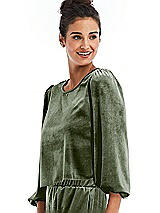 Side View Thumbnail - Sage Velvet Pullover Puff Sleeve Top - Rue