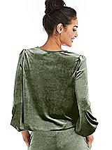 Rear View Thumbnail - Sage Velvet Pullover Puff Sleeve Top - Rue