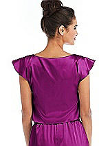 Rear View Thumbnail - Persian Plum Satin Tie-Front Lounge Crop Top - Frankie