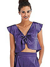 Front View Thumbnail - Regalia - PANTONE Ultra Violet Satin Tie-Front Lounge Crop Top - Frankie