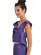 Side View Thumbnail - Regalia - PANTONE Ultra Violet Satin Tie-Front Lounge Crop Top - Frankie