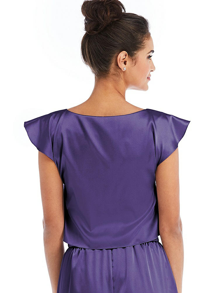 Back View - Regalia - PANTONE Ultra Violet Satin Tie-Front Lounge Crop Top - Frankie