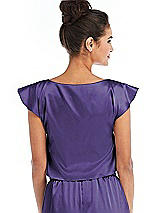 Rear View Thumbnail - Regalia - PANTONE Ultra Violet Satin Tie-Front Lounge Crop Top - Frankie