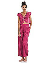 Alt View 1 Thumbnail - Shocking Satin Tie-Front Lounge Crop Top - Frankie