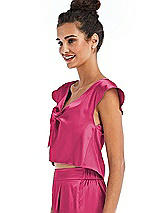 Side View Thumbnail - Shocking Satin Tie-Front Lounge Crop Top - Frankie