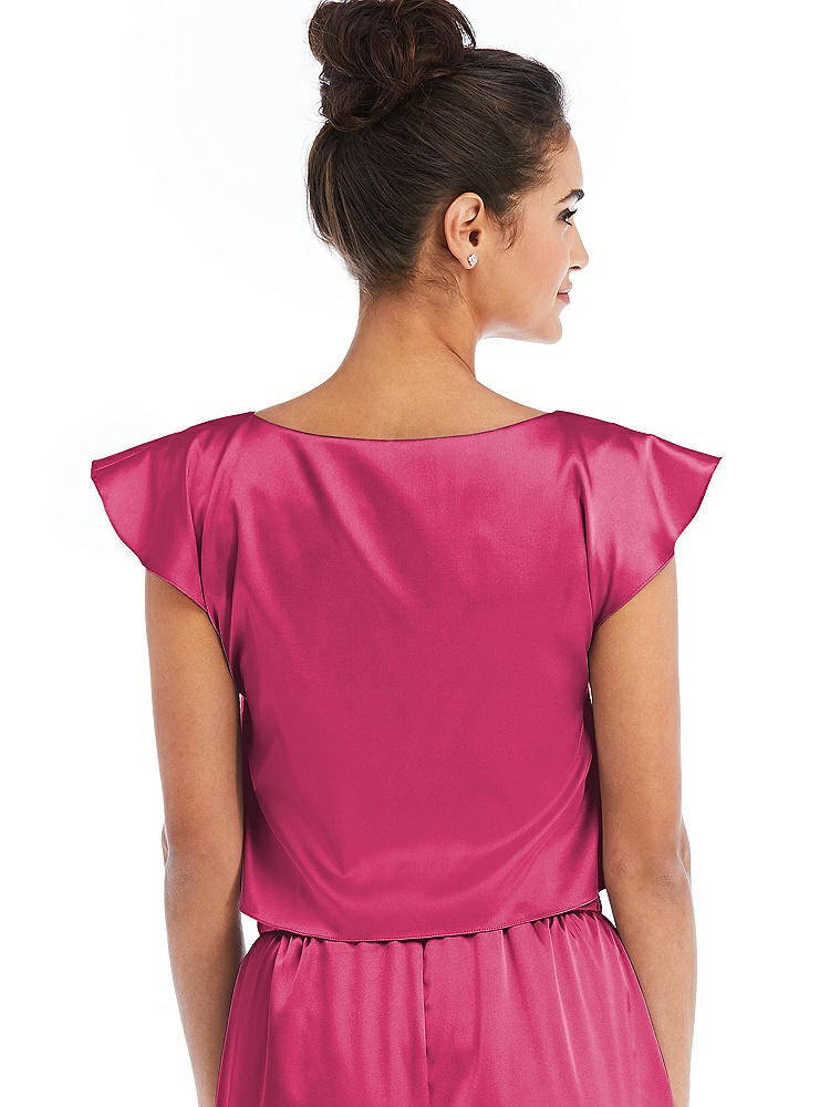 Back View - Shocking Satin Tie-Front Lounge Crop Top - Frankie