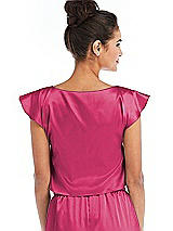 Rear View Thumbnail - Shocking Satin Tie-Front Lounge Crop Top - Frankie