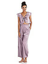 Alt View 1 Thumbnail - Suede Rose Satin Tie-Front Lounge Crop Top - Frankie