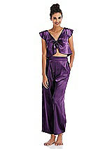 Alt View 1 Thumbnail - African Violet Satin Tie-Front Lounge Crop Top - Frankie