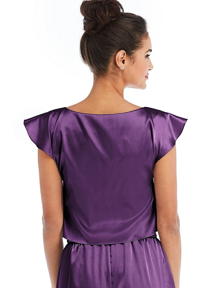 Back View - African Violet Satin Tie-Front Lounge Crop Top - Frankie