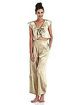 Alt View 1 Thumbnail - Banana Satin Tie-Front Lounge Crop Top - Frankie