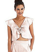 Front View Thumbnail - Blush Satin Tie-Front Lounge Crop Top - Frankie