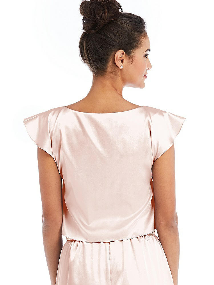 Back View - Blush Satin Tie-Front Lounge Crop Top - Frankie