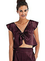 Front View Thumbnail - Bordeaux Satin Tie-Front Lounge Crop Top - Frankie