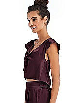 Side View Thumbnail - Bordeaux Satin Tie-Front Lounge Crop Top - Frankie