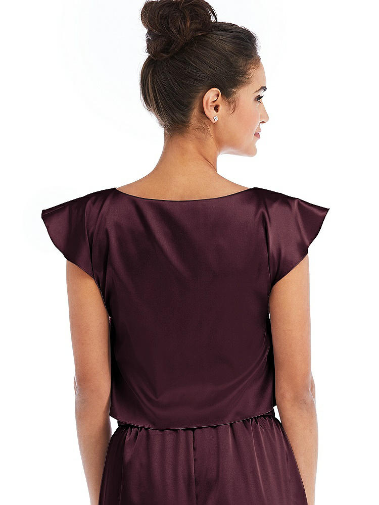 Back View - Bordeaux Satin Tie-Front Lounge Crop Top - Frankie