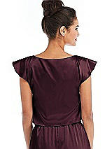 Rear View Thumbnail - Bordeaux Satin Tie-Front Lounge Crop Top - Frankie