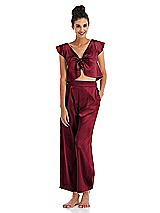 Alt View 1 Thumbnail - Burgundy Satin Tie-Front Lounge Crop Top - Frankie