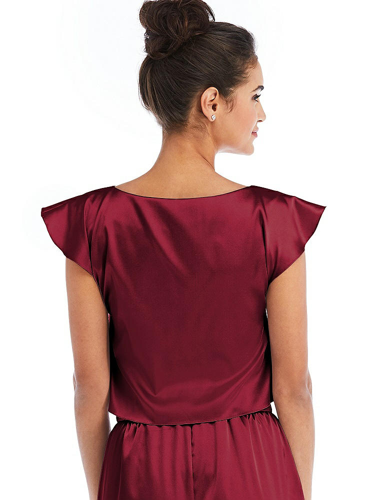 Back View - Burgundy Satin Tie-Front Lounge Crop Top - Frankie