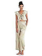 Alt View 1 Thumbnail - Champagne Satin Tie-Front Lounge Crop Top - Frankie