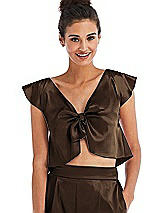 Front View Thumbnail - Espresso Satin Tie-Front Lounge Crop Top - Frankie