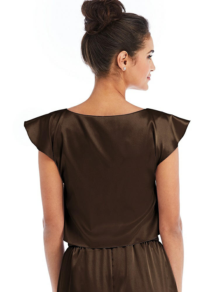 Back View - Espresso Satin Tie-Front Lounge Crop Top - Frankie