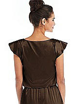 Rear View Thumbnail - Espresso Satin Tie-Front Lounge Crop Top - Frankie