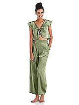 Alt View 1 Thumbnail - Kiwi Satin Tie-Front Lounge Crop Top - Frankie