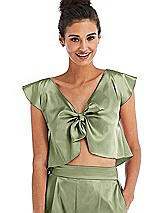 Front View Thumbnail - Kiwi Satin Tie-Front Lounge Crop Top - Frankie