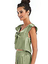 Side View Thumbnail - Kiwi Satin Tie-Front Lounge Crop Top - Frankie