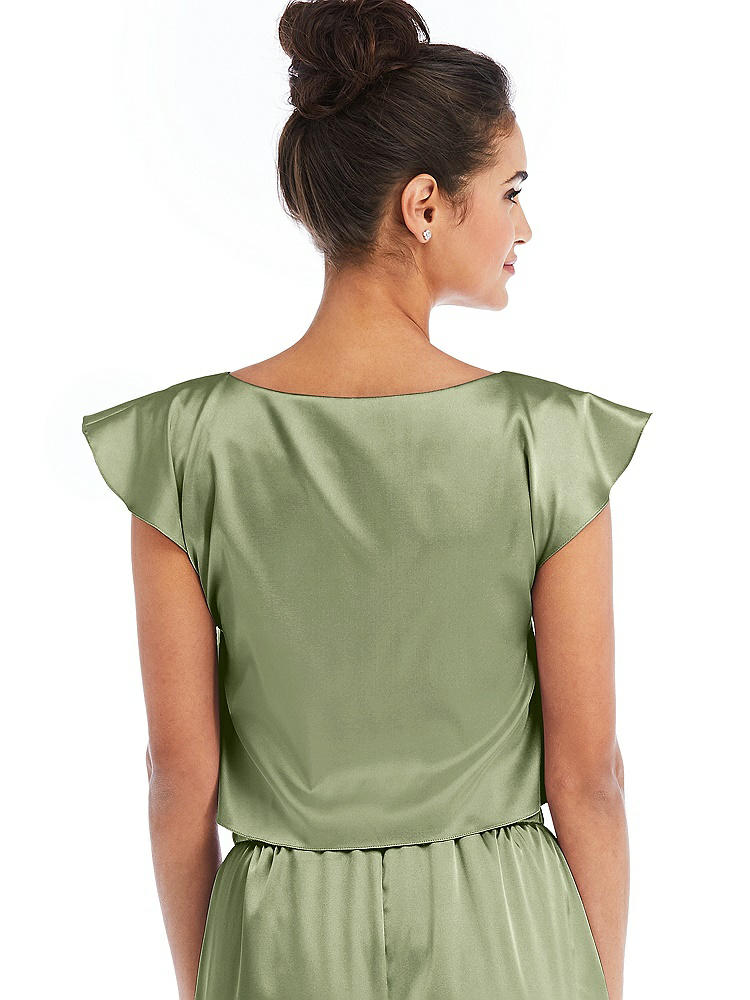 Back View - Kiwi Satin Tie-Front Lounge Crop Top - Frankie