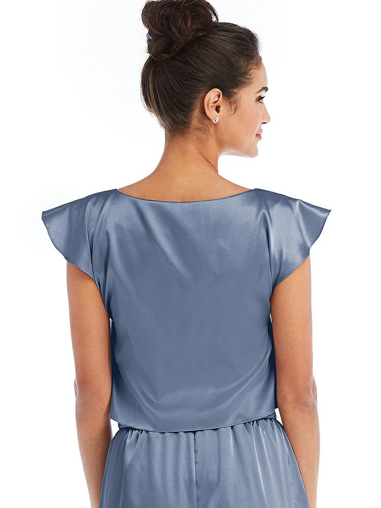 Back View - Larkspur Blue Satin Tie-Front Lounge Crop Top - Frankie