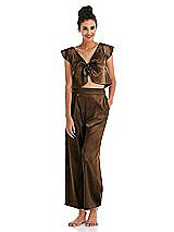 Alt View 1 Thumbnail - Latte Satin Tie-Front Lounge Crop Top - Frankie