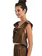 Side View Thumbnail - Latte Satin Tie-Front Lounge Crop Top - Frankie