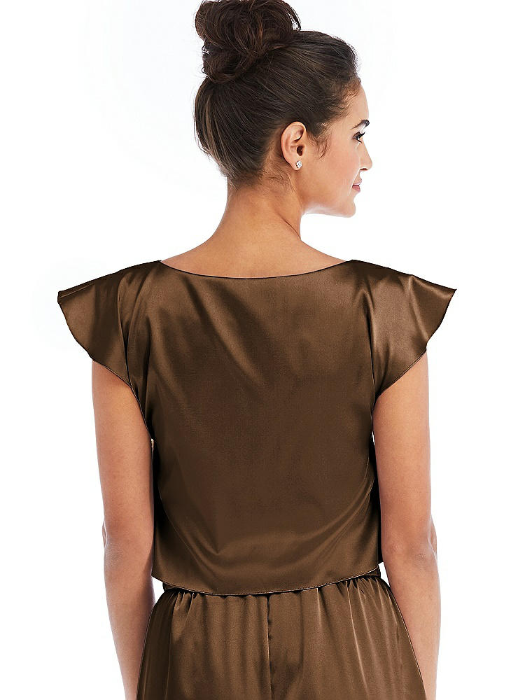 Back View - Latte Satin Tie-Front Lounge Crop Top - Frankie