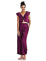 Alt View 1 Thumbnail - Merlot Satin Tie-Front Lounge Crop Top - Frankie