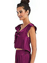 Side View Thumbnail - Merlot Satin Tie-Front Lounge Crop Top - Frankie