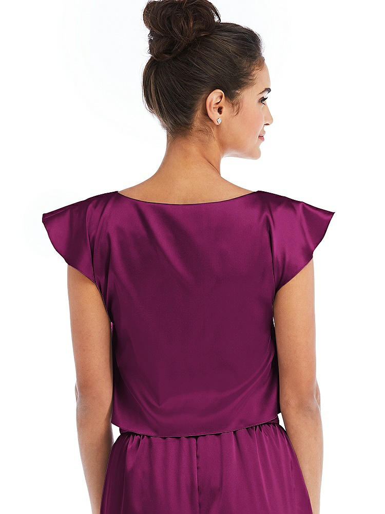 Back View - Merlot Satin Tie-Front Lounge Crop Top - Frankie