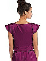 Rear View Thumbnail - Merlot Satin Tie-Front Lounge Crop Top - Frankie