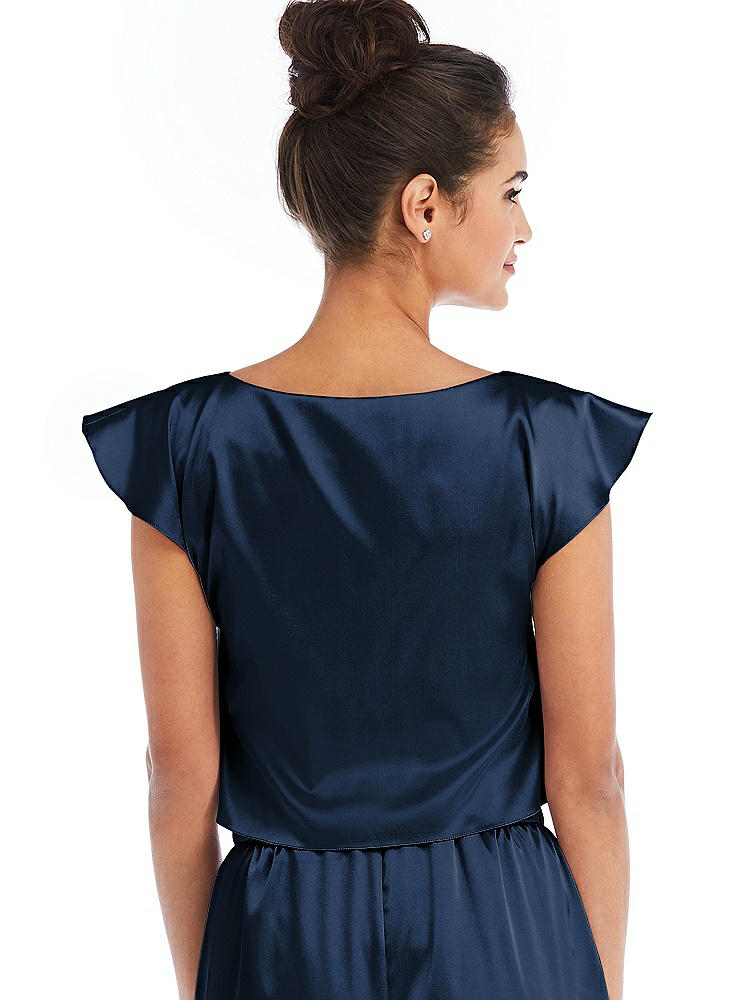 Back View - Midnight Navy Satin Tie-Front Lounge Crop Top - Frankie