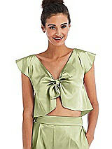 Front View Thumbnail - Mint Satin Tie-Front Lounge Crop Top - Frankie