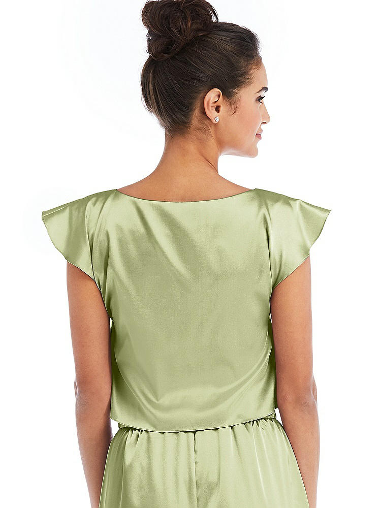 Back View - Mint Satin Tie-Front Lounge Crop Top - Frankie