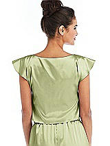 Rear View Thumbnail - Mint Satin Tie-Front Lounge Crop Top - Frankie