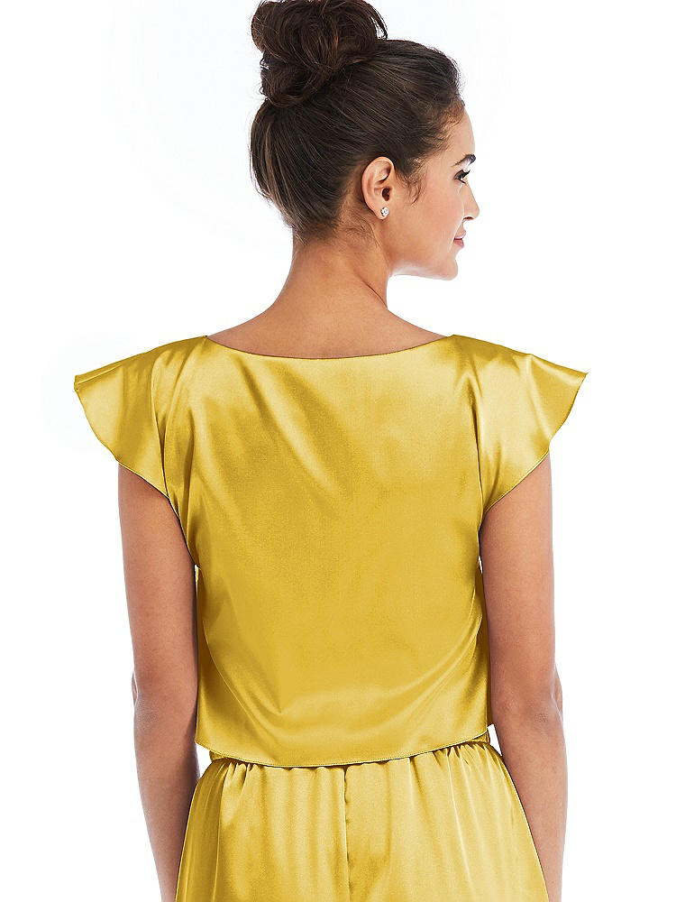 Back View - Marigold Satin Tie-Front Lounge Crop Top - Frankie