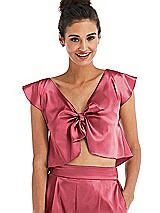 Front View Thumbnail - Nectar Satin Tie-Front Lounge Crop Top - Frankie