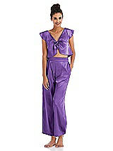 Alt View 1 Thumbnail - Pansy Satin Tie-Front Lounge Crop Top - Frankie