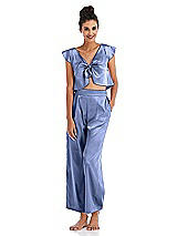 Alt View 1 Thumbnail - Periwinkle - PANTONE Serenity Satin Tie-Front Lounge Crop Top - Frankie