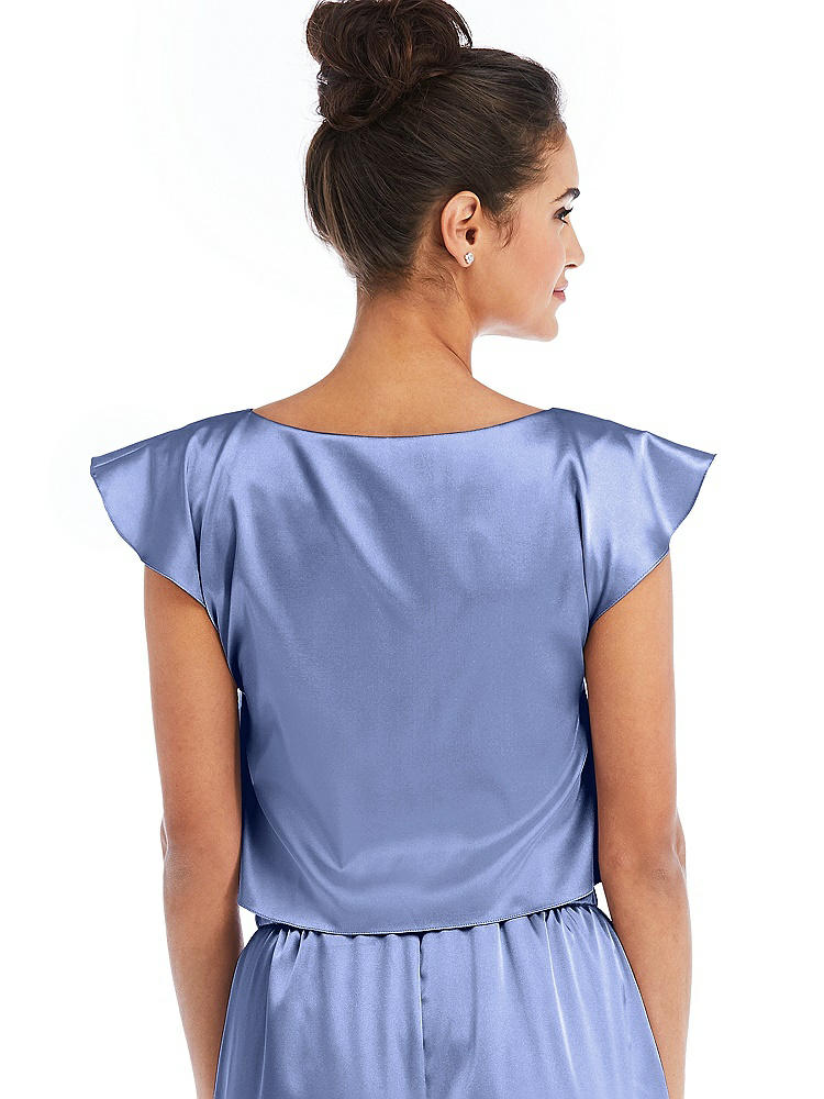 Back View - Periwinkle - PANTONE Serenity Satin Tie-Front Lounge Crop Top - Frankie