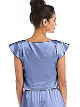 Rear View Thumbnail - Periwinkle - PANTONE Serenity Satin Tie-Front Lounge Crop Top - Frankie